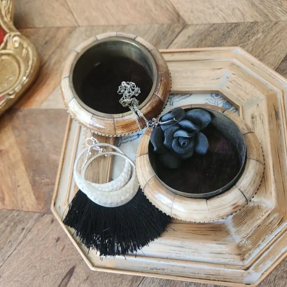 Handcrafted Wooden Trinket Box with Beaded Accent